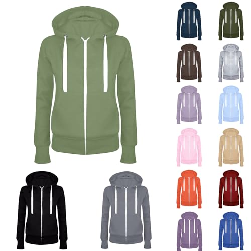 Sweatjacke Damen Zipper Hoodie mit Kapuze Langarm Slim Fit Kapuzenjacke Mit Reißverschluss Einfarbig Casual Sweatshirt Jacke Tunnelzug Sport Style Pullover Mantel Übergangsjacke Sportjacke von Generic