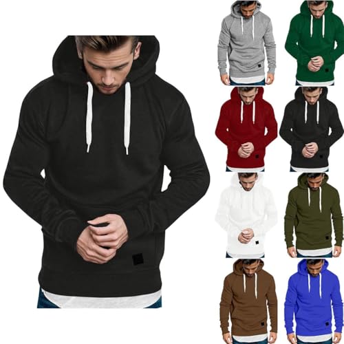 Hoodie Herren Hoody Einfarbige Sport Sweatshirt mit Kapuze Oversize Kapuzenpulli mit Kordel mit Tasche Bekleidung Kapuzenpullover Freizeit Pullover Dünne Kapuzenshirt 01 Schwarz XXL von Generic