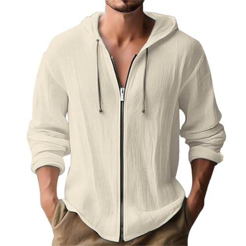Sweatjacke Herren Hoodie Leinen Baumwolle Langarmshirt mit Kapuze Sweatshirt Lässige Button Pullover Freizeit Einfarbige Kapuzenjacke mit Tasche Kapuzenshirt Prime 10 Khaki XL von Generic