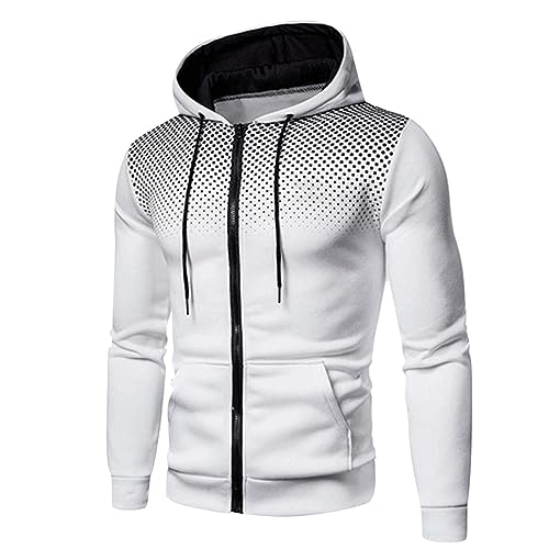 Sweatjacke Herren Leichte Jacke mit Kapuzen Basic Zipper Hoodie Freizeit Übergangsjacke Sport Herren-Jacken Bequeme Kapuzenjacke Casual Slim Fit Jacket Sportjacke Deals Weiß L von Generic