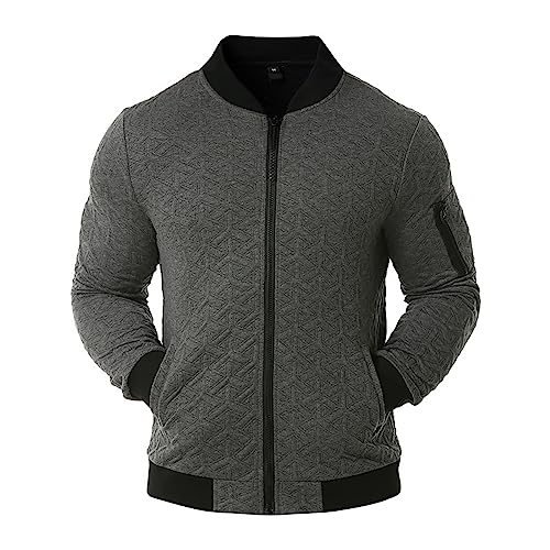 Sweatjacke Herren Ohne Kapuze Zipper Sweat Jacken Sweatshirt Pullover Collegejacke Cardigan Jacke mit Kurzem Stehkragen Geschenke Für Männer Jungen Herren Grey XL von Generic