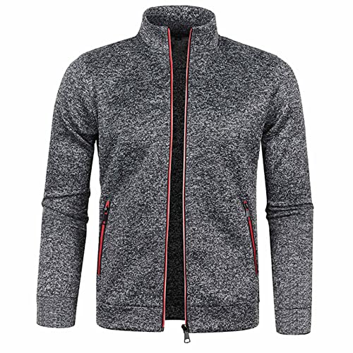 Sweatjacke Herren ohne Kapuze Leichte Strickjacke Casual Cardigan Jacke Sportjacke Stehkragen Dünne Übergangsjacke mit Reißverschluss Herbstjacke von Generic