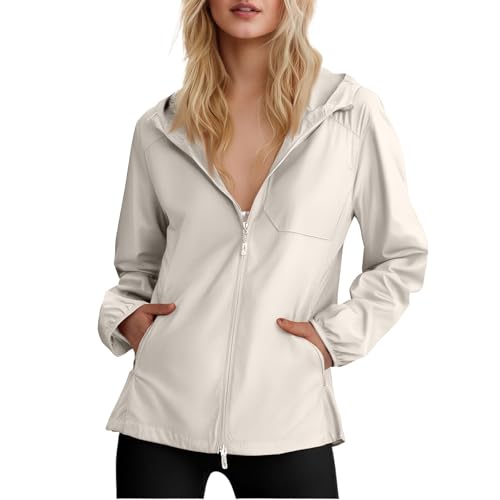 Sweatjacke Mädchen Damen Übergangsjacke Outdoor Wasserdicht Winddicht Atmungsaktiv Gefütterte Regenjacke mit Kapuze Große Größen Wandern S C Khaki von Generic