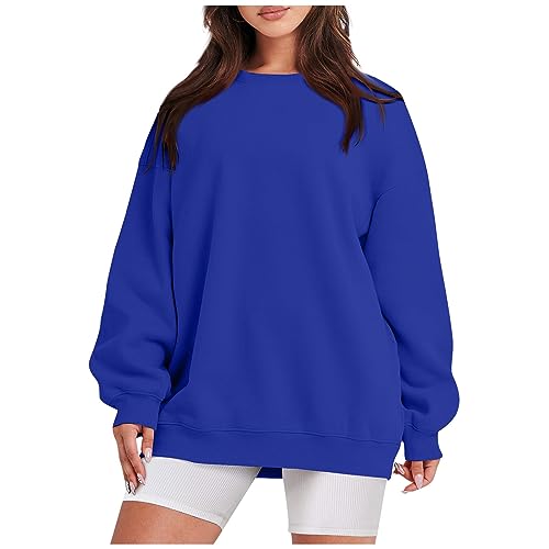 Sweatshirt Damen Oversize Pullover Bluse Elegant Herbst Oberteil Tshirt Kuschelanzug Long Sleeve Langarm Kapuzenpullover Langarmshirts (3-Dunkel Blau, M) von Generic