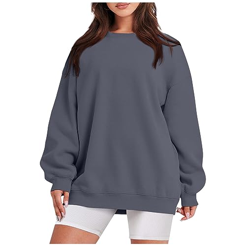 Sweatshirt Damen, Sportbekleidung Damen Oversize Pullover Bluse Elegant Herbst Oberteil Hoodie Winter Zipper Y2K Kaputzenpuloverer Crop Tops Langarm Oberteile Long Shirt (3-Dunkel Grau,XXL) von Generic