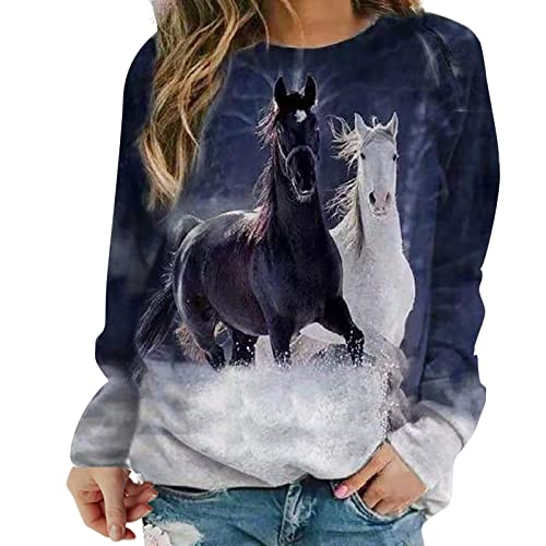 Sweatshirt Damen Beste Freunde Pullover Damen Kapuzenpullover Sweatshirt Herbst Winter Langarm für Frauen mit Pferd Motiv Hemd Damenmode Lässig Langarm Bedruckte O-Neck Tops Sweatshirt Bluse von Generic