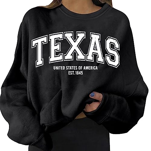 Sweatshirt Damen Herbst Winter Sweatshirt Langarm T-Shirt Rundhals Pullover Texas Oberteile Angesagte Tops Oberteile von Generic