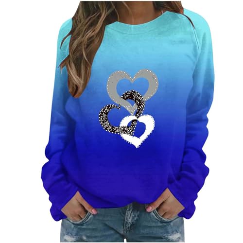 Sweatshirt Damen Herz Druck Pullover Farbverlauf Raglanärmel Langarmshirt Modische Rundhals Bluse Longsleeve Pulli Passform Basic Tops O-Ausschnitt Oberteile Tunika Sportshirt Gutschein Angebote von Generic