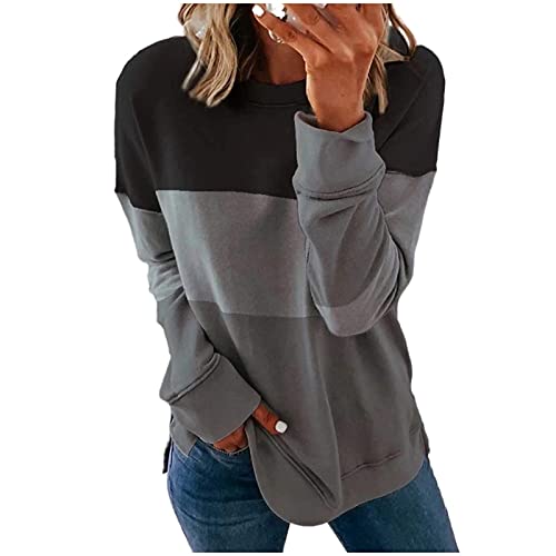 Sweatshirt Damen Locker Sport Pullover Herbst Winter Frauen Rundhals Langarmshirt Oberteile Moden Elegant Casual Langarm Streetwear Sweatshirts Pulli Ohne Kapuze Tunika Top (1-Grau, XXXXL) von Generic