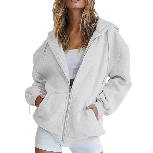 Sweatshirt Damen Oversized Sommerjacke Leicht Hoodie Y2K Einfarbig Basic Langarm Kapuzenjacke Mit Reißverschluss Oversize Hoodies Jacke Freizeit Übergangsjacke Lang Decke von Generic