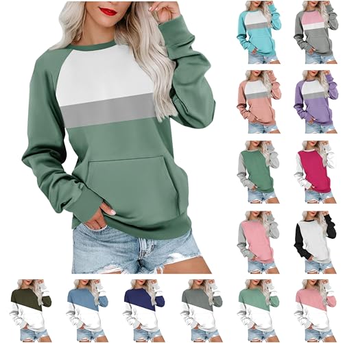 Sweatshirt Damen Pullover Winter Elegant Langarm Rundhals Oberteile Farbblock Casual Langarmshirt Ohne Kapuze Essentials Bluse Aesthetic Tops von Generic