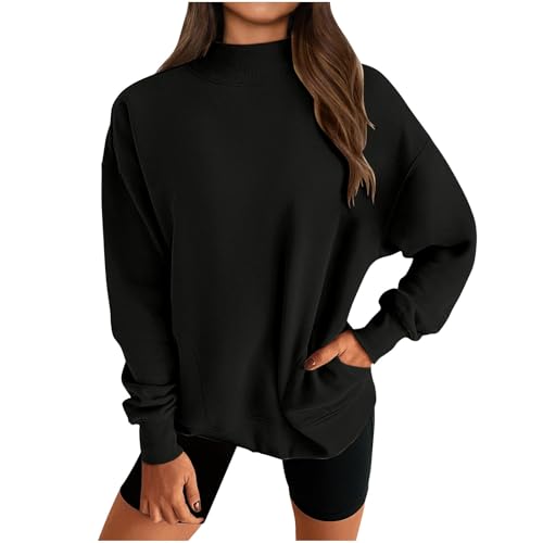Sweatshirt Damen Warmes Halb Rollkragenpullover Pullover Gerippt Blusetop Langarm Überschnittene Schultern Tops Pulli mit Taschen auf beiden Seiten Klassische Passform Oberteile Autumn Winter Bluse von Generic