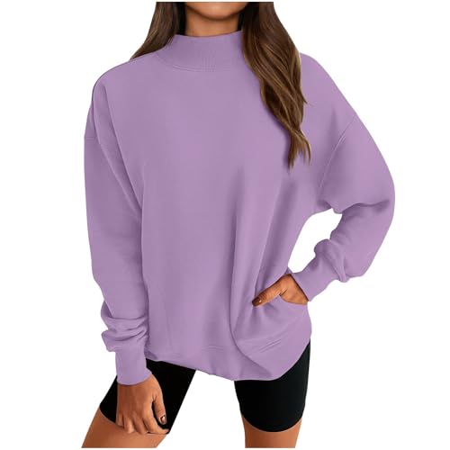 Sweatshirt Damen Warmes Halb Rollkragenpullover Pullover Gerippt Blusetop Langarm Überschnittene Schultern Tops Pulli mit Taschen auf beiden Seiten Klassische Passform Oberteile Autumn Winter Bluse von Generic