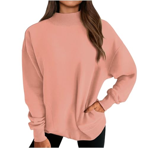 Sweatshirt Damen Warmes Halb Rollkragenpullover Pullover Gerippt Blusetop Langarm Überschnittene Schultern Tops Pulli mit Taschen auf beiden Seiten Klassische Passform Oberteile Autumn Winter Bluse von Generic