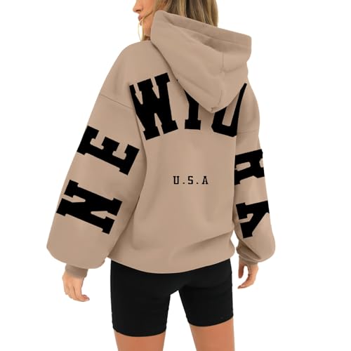 Sweatshirt Damen ohne Kapuze Damen-Kapuzenpullover mit Langen Ärmeln und Reißverschluss,New York USA-Aufdruck auf der Rückseite Sweatjacke Kinder Hoodie Damen Oversize oodie Schlafshirt von Generic