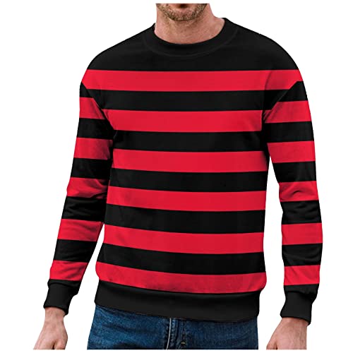 Sweatshirt Herren, Herren Pullover Weicher Gestreifter Kontrast Pullover Herren Schmaler Rundhals Gestreifter Langarmshirt Herren Pullover Casual Top Pullover Herren Rot L von Generic