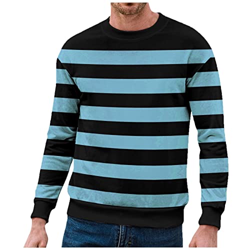 Sweatshirt Herren, Herren Pullover Weicher Gestreifter Kontrast Pullover Herren Schmaler Rundhals Gestreifter Langarmshirt Herren Pullover Casual Top T-Shirts füR Herren blau XXL von Generic