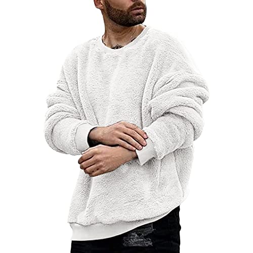 Sweatshirt Herren,Pullover Herren Teddy Fleece Plüsch Langarm Rundhals Sweatshirt Oversized Pullover Casual Sport Fitness Sweatjacke Langarmshirt Training Sport Pulli Kapuzenpullover von Generic