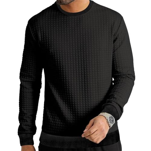 Sweatshirt Herren Casual Rundhals Einfarbig Pullover Herren Slim Fit Mode Kariert Langärmeliges Sweatshirt Herren Klassisch All-Match Sweatshirt Herren B-Black M von Generic