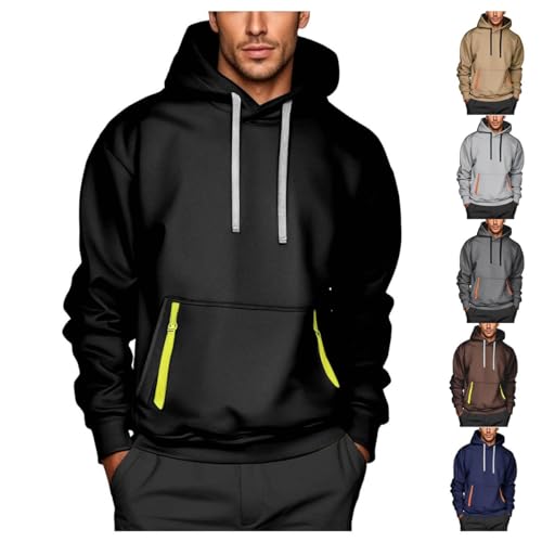Hoodie Herren Hoody Sport Oversize Sweatshirt mit Kapuze Dünne Kapuzenpulli mit Kordel Kapuzenpullover Freizeit Pullover mit Tasche Kapuzenshirt Einfarbige Bekleidung 01 Schwarz XL von Generic