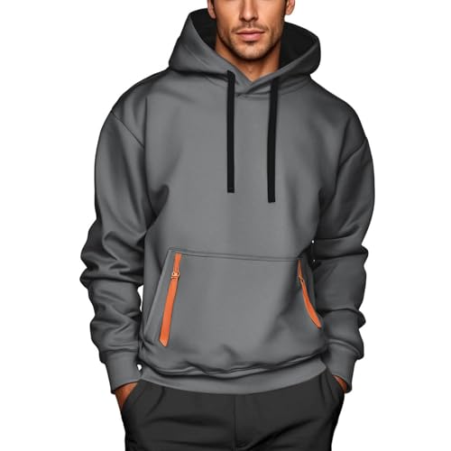 Sweatshirt Herren Hoodie Dünne Sweatjacke mit Kapuze Pullover Einfarbige Langarm Kapuzenpullover Freizeit Sport Kapuzenjacke Tunnelzug Regular Fit Langarmshirt Prime Dunkelgrau Polyester von Generic