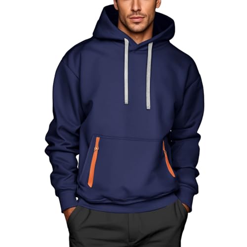 Hoodie Herren Hoody Sport Oversize Sweatshirt mit Kapuze Dünne Kapuzenpulli mit Kordel Kapuzenpullover Freizeit Pullover mit Tasche Kapuzenshirt Einfarbige Bekleidung Marine XXL von Generic