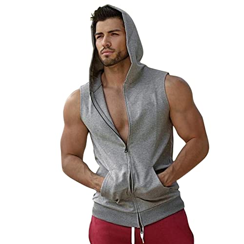 Sweatshirt Herren Mit Kapuze Reißverschluss Ärmellos-Hoodie Kapuzensweatshirt Oversize Sweatshirts Baumwolle Tank Top Ärmellose Muskelshirt Fitness-Unterhemden/Achselshirt/Funktionsshirt von Generic