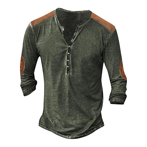 Sweatshirt Herren Retro 3D-Druck Distressed Henley Shirt Pullover Herren V-Ausschnitt Langarmshirts für Herren Vintage Totenkopf-Print Tshirt Outdoor Tactical T-Shirt Tops von Generic