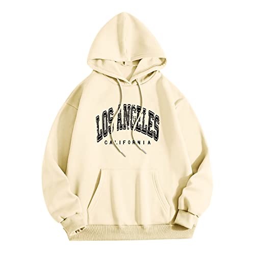 Sweatshirt Kapuzenpullover Damen, Casual Hoodies Damen Los Angeles Frauen Sweatshirt Brief Print Pullover mit Kapuze Locker Kapuzenpulli College Hoody Pullover mit Taschen - von Generic