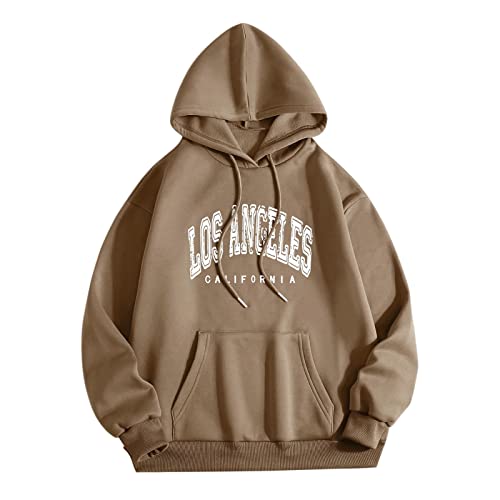 Sweatshirt Kapuzenpullover Damen, Casual Hoodies Damen Los Angeles Frauen Sweatshirt Brief Print Pullover mit Kapuze Locker Kapuzenpulli College Hoody Pullover mit Taschen - von Generic