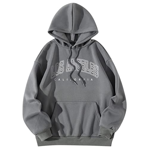 Sweatshirt Kapuzenpullover Damen, Casual Hoodies Damen Los Angeles Frauen Sweatshirt Brief Print Pullover mit Kapuze Locker Kapuzenpulli College Hoody Pullover mit Taschen - von Generic