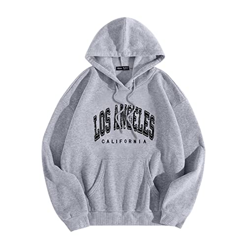 Sweatshirt Kapuzenpullover Damen, Casual Hoodies Damen Los Angeles Frauen Sweatshirt Brief Print Pullover mit Kapuze Locker Kapuzenpulli College Hoody Pullover mit Taschen - von Generic