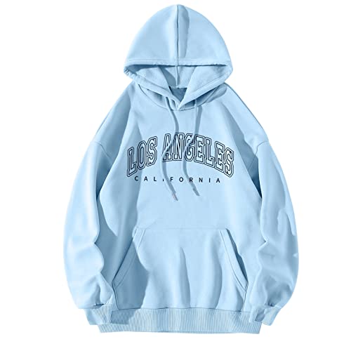 Sweatshirt Kapuzenpullover Damen, Casual Hoodies Damen Los Angeles Frauen Sweatshirt Brief Print Pullover mit Kapuze Locker Kapuzenpulli College Hoody Pullover mit Taschen - von Generic