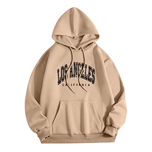 Sweatshirt Kapuzenpullover Damen, Casual Hoodies Damen Los Angeles Frauen Sweatshirt Brief Print Pullover mit Kapuze Locker Kapuzenpulli College Hoody Pullover mit Taschen - von Generic