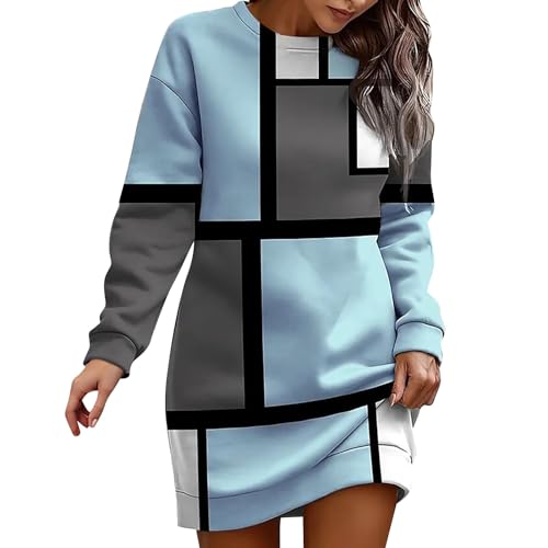 Sweatshirt Kleid Damen Ohne Kapuze Langarm Sweatkleid Mode Bedrucktes Freizeitkleid Rundhals Lange Ärmel Tunikakleid Frühling Herbst Lässig Pulloverkleid Elegant Midikleid Partykleid von Generic