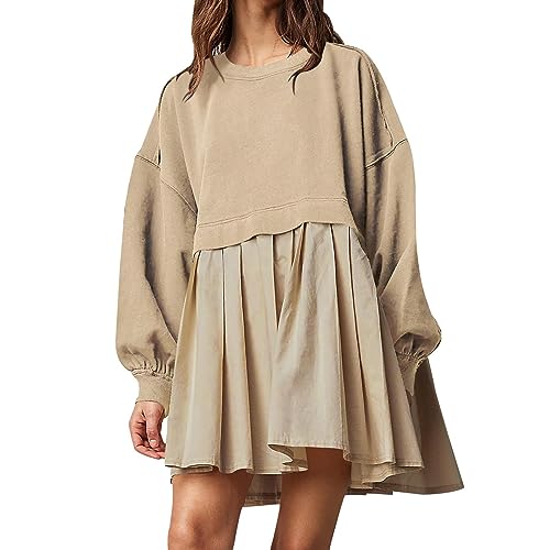 Sweatshirt Kleider Oversized Sweatshirt Kleider Langarm Rundhalsausschnitt Pullover Tops Sweatshirt Short Sleeve Relaxed Fit Sweatshirts Mini Dress von Generic