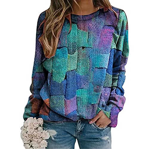 Sweatshirt Pullover Damen mit Sweatermuster Longshirt Tunika Lange Oberteile Große Größen Bedruckte Longbluse Longpullover Langarm T Shirt Casual Lose Elegant Pullover Bluse Langarmshirt Hemd Tops von Generic