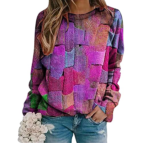 Sweatshirt Pullover Damen mit Sweatermuster Longshirt Tunika Lange Oberteile Große Größen Bedruckte Longbluse Longpullover Langarm T Shirt Casual Lose Elegant Pullover Bluse Langarmshirt Hemd Tops von Generic