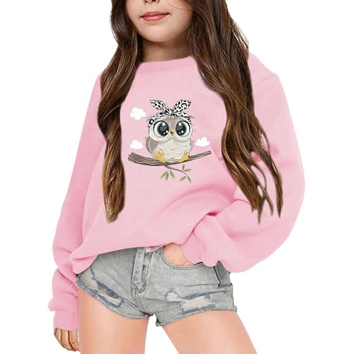 Sweatshirt Pullover Mädchen Loose Fit Langarmshirt Cartoon Eule Druck Rundhals Langarm Lässig Locker Top Mode Pullover Sweatshirt Thermoshirt Kinder Kleidung für 3-14 Jahre von Generic