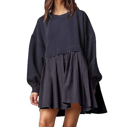 Sweatshirtkleid Mini - Pullover Damen mit verlängertem Saum Sweatshirt Herbst Winter Pullover-Kleid Frauen Langarm Rundhals Sweatshirts ohne Kapuze von Generic