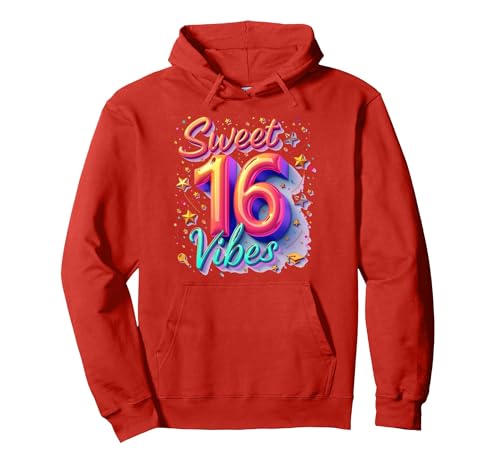 Sweet 16 Vibes: Geschenk zum 16. Geburtstag für Teenager-Mädchen Pullover Hoodie, Unisex für Erwachsene, Rot, M von Generic