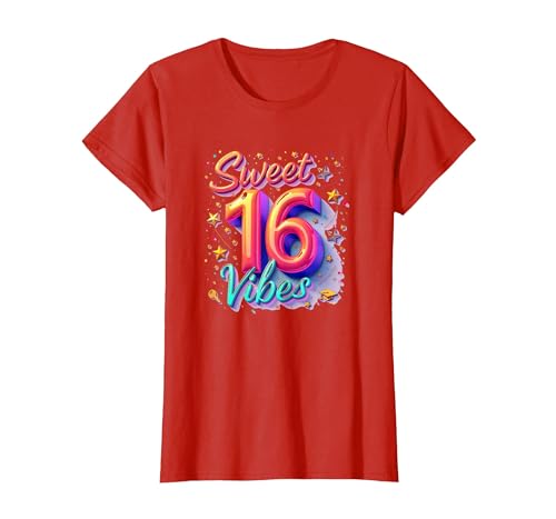 Sweet 16 Vibes: Geschenk zum 16. Geburtstag für Teenager-Mädchen T-Shirt, Damen, Rot, XL von Generic