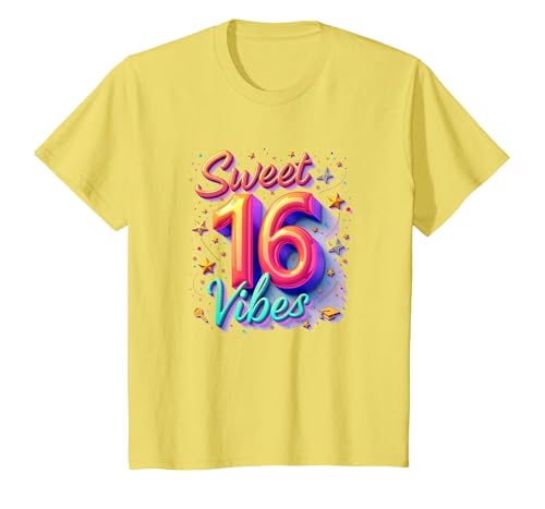 Sweet 16 Vibes: Geschenk zum 16. Geburtstag für Teenager-Mädchen T-Shirt, Kinder, Gelb, 128 von Generic