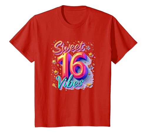 Sweet 16 Vibes: Geschenk zum 16. Geburtstag für Teenager-Mädchen T-Shirt, Kinder, Rot, 98 von Generic