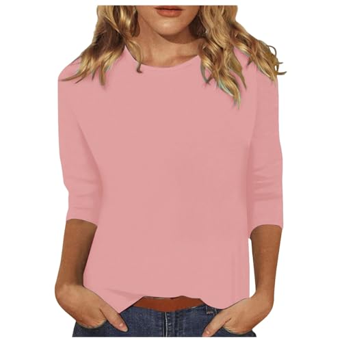 T-Shirt Damen 3/4 arm, Langarm Tshirt,Pullover Einfarbig Casual Longshirt Modern Elegant Langarm-Hemden Oberteile Tunika Blusentops Top mit Rundhals Longpulli Bluse Lose Blusenshirt Pullis von Generic