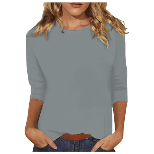 T-Shirt Damen 3/4 arm, Langarm Tshirt,Pullover Einfarbig Casual Longshirt Modern Elegant Langarm-Hemden Oberteile Tunika Blusentops Top mit Rundhals Longpulli Bluse Lose Longbluse Pullis von Generic