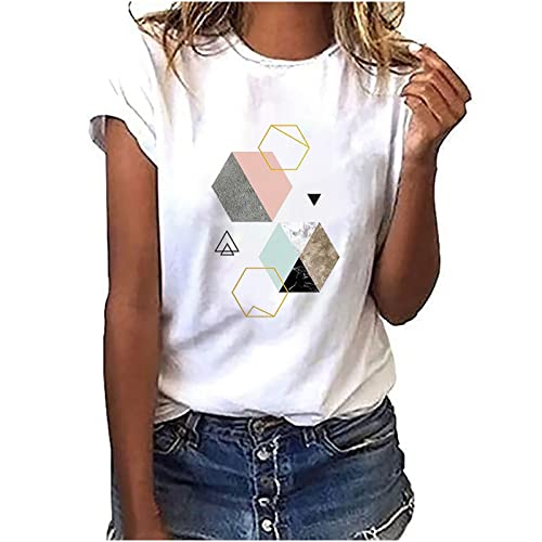 T-Shirt Damen Sommer Bluse Oberteile Rundhals Basic Shirts Elegant Tunika Tops Kurzarm Sommershirt Mode Löwenzahn Druck Blusenshirt Klassische Weiss Tees Streetwear Sportshirt Laufshirt für Frauen von Generic