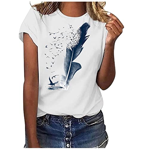 T-Shirt Damen Sommer Bluse Oberteile Rundhals Basic Shirts Elegant Tunika Tops Kurzarm Sommershirt Mode Löwenzahn Druck Blusenshirt Klassische Weiss Tees Streetwear Sportshirt Laufshirt für Frauen von Generic