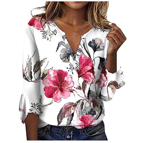 T-Shirt Damen V-Ausschnitt Knopfleiste Bluse Solide Tunika Langarm/Kurzarm Tops von Generic
