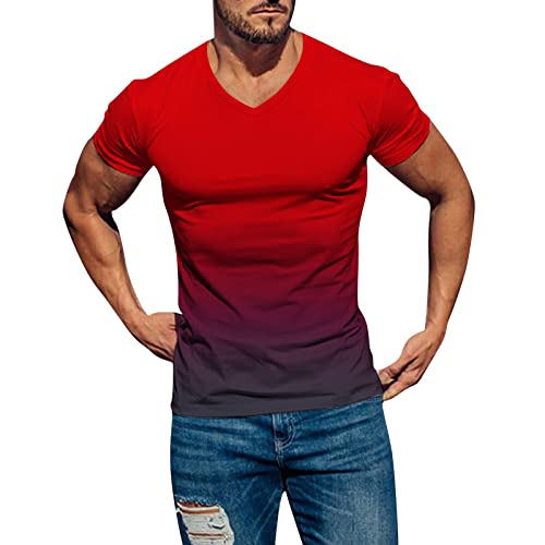 T-Shirt Herren Farbverlauf Sportshirt Mann Frühling Sommer V-Ausschnitt Laufshirt Slim Fit T-Shirt 2023 Herren Weicher Bequemer Arbeitsshirts Kurzarm Leicht und Schnelltrocknend Fitness T Shirt von Generic